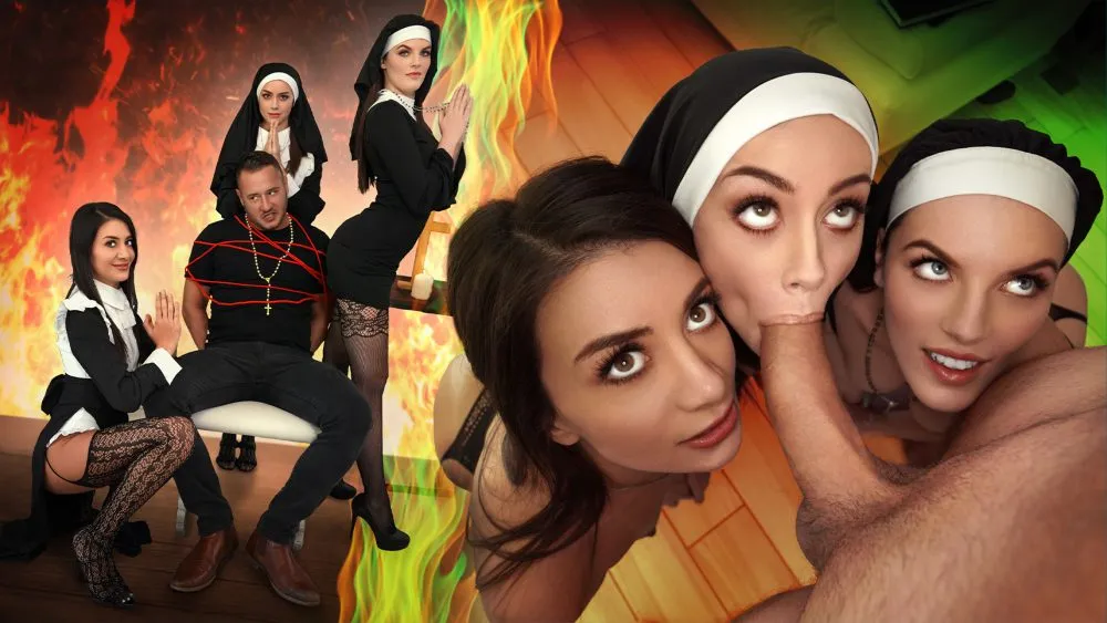 BFFS - Three Horny Nuns Fuck the Devil Out of Him Ft. Natalie Brooks, Selena Love, Fiona Frost